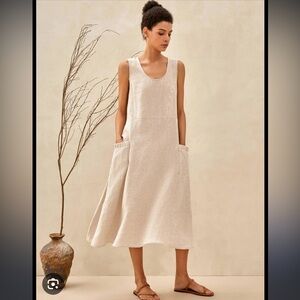 Sleeveless Midi Linen-Blend Dress in Natural Beige